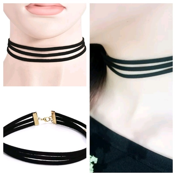 Jewelry - Black Choker Necklace Triple Layered